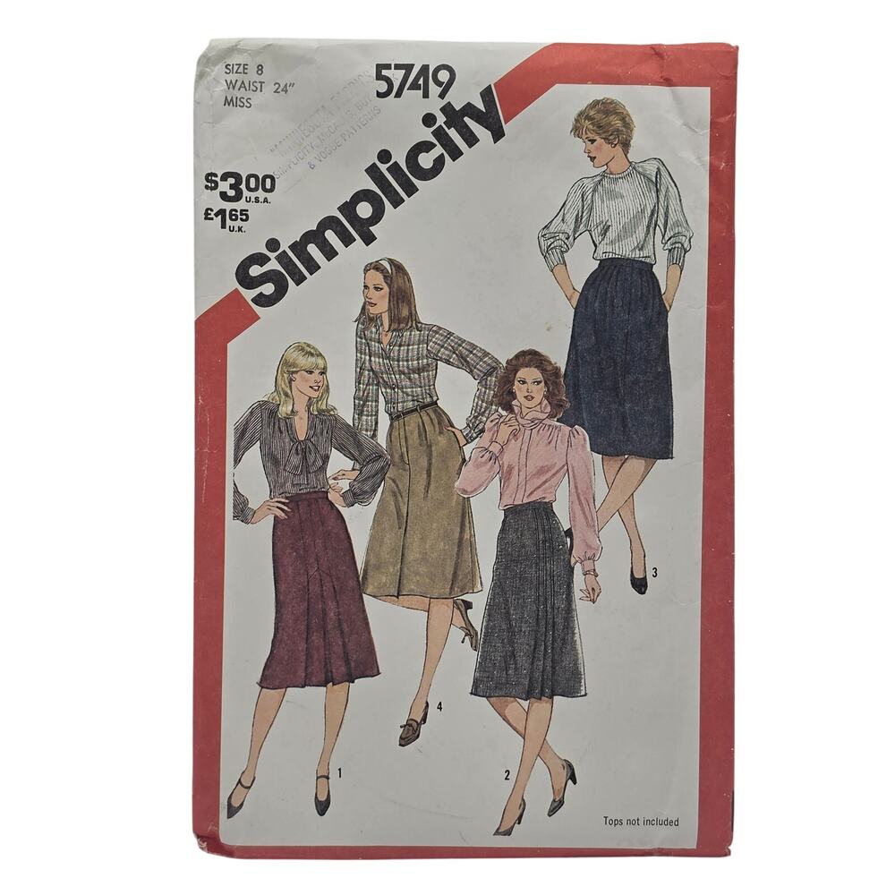 1982 Simplicity 5749 Pleated A-Line Skirt Sewing Pattern Size 8 Waist 24 Vtg